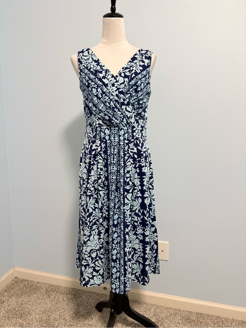 Land’s End Women’s Sleeveless Floral Print Cotton Blend Midi Dress Size M